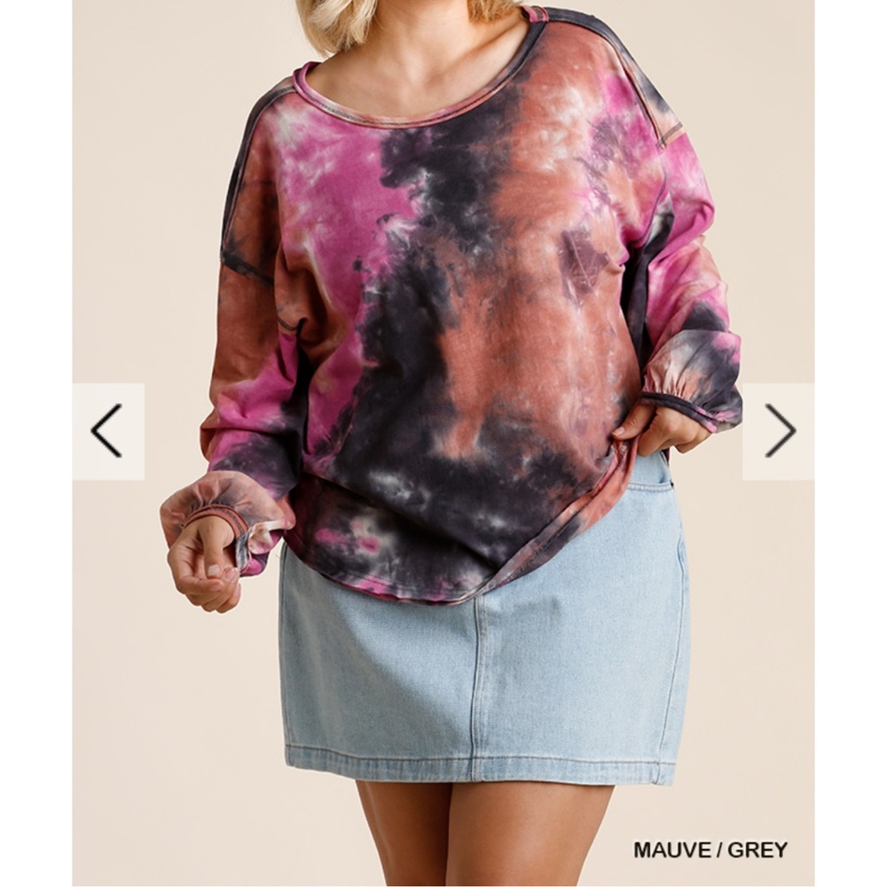 Mauve Tie-Dye Relaxed Long-Sleeve Top